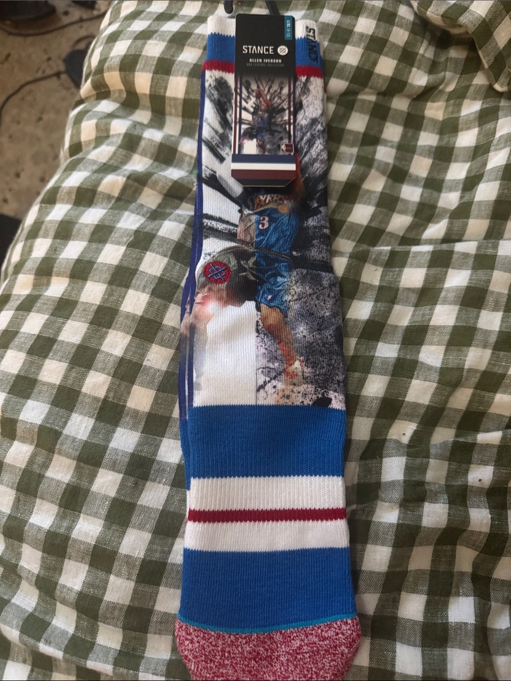 Allen iverson Stance Blue White Red Graphic Basketball Crew Socks